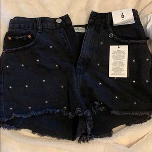 Black denim co shorts with rhinestones